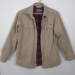 Eddie Bauer Shirt Jacket Chore Barn Men M  Fleece Lined Canvas Buffalo Plaid